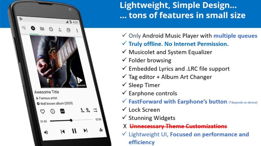 Tangkapan layar Musicolet, salah satu aplikasi pemutar musik terbaik untuk android