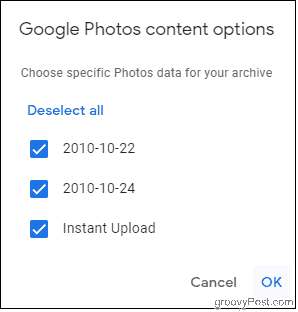 Tùy chọn nội dung Google Photos