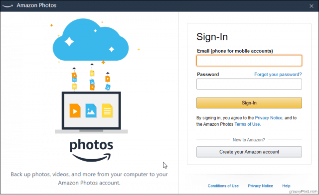 Masuk ke Amazon Aplikasi Foto Desktop