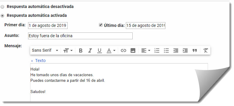 Cómo personalizar las respuestas automáticas de Gmail 2