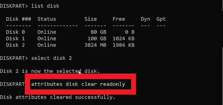 membersihkan atribut disk menggunakan diskpart