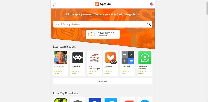 Halaman aplikasi toko Aptoide