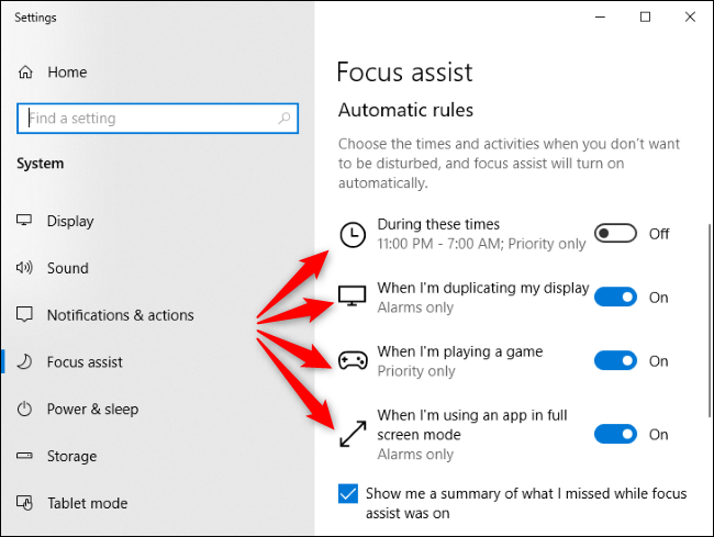 Fokus Membantu aturan otomatis di Windows 10