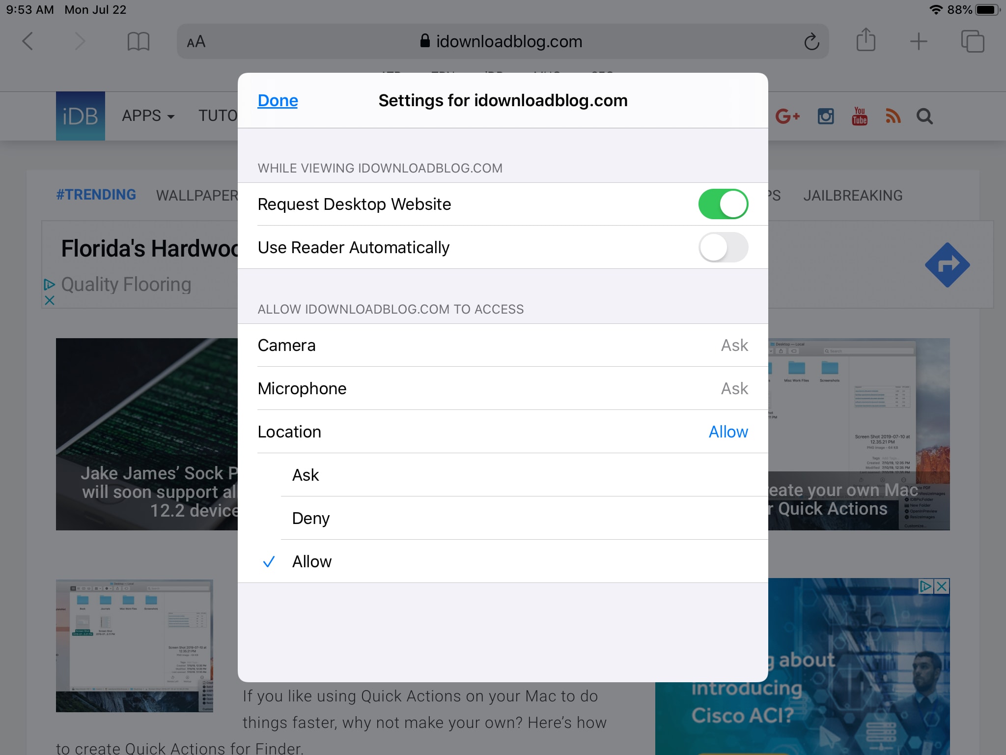Safari iPadOS Pengaturan Per-Situs