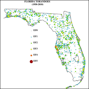 Peta kepadatan tornado di Florida lebih dari 60 tahun