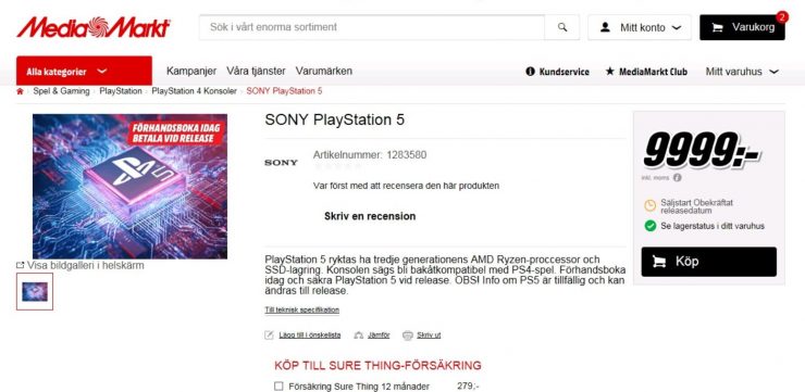 بدأت MediaMarkt Sweden عن طريق الخطأ في الشراء المسبق لـ PlayStation 5 بسعر 950 يورو 19