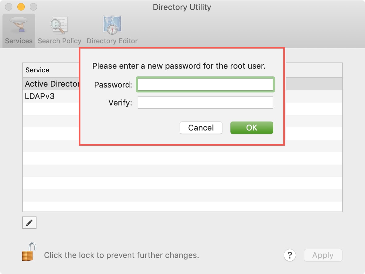 Masukkan Root User Password di Mac