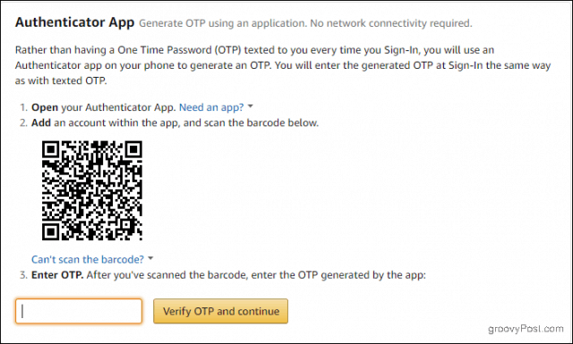 Amazon    Configuración de la aplicación de autenticación
