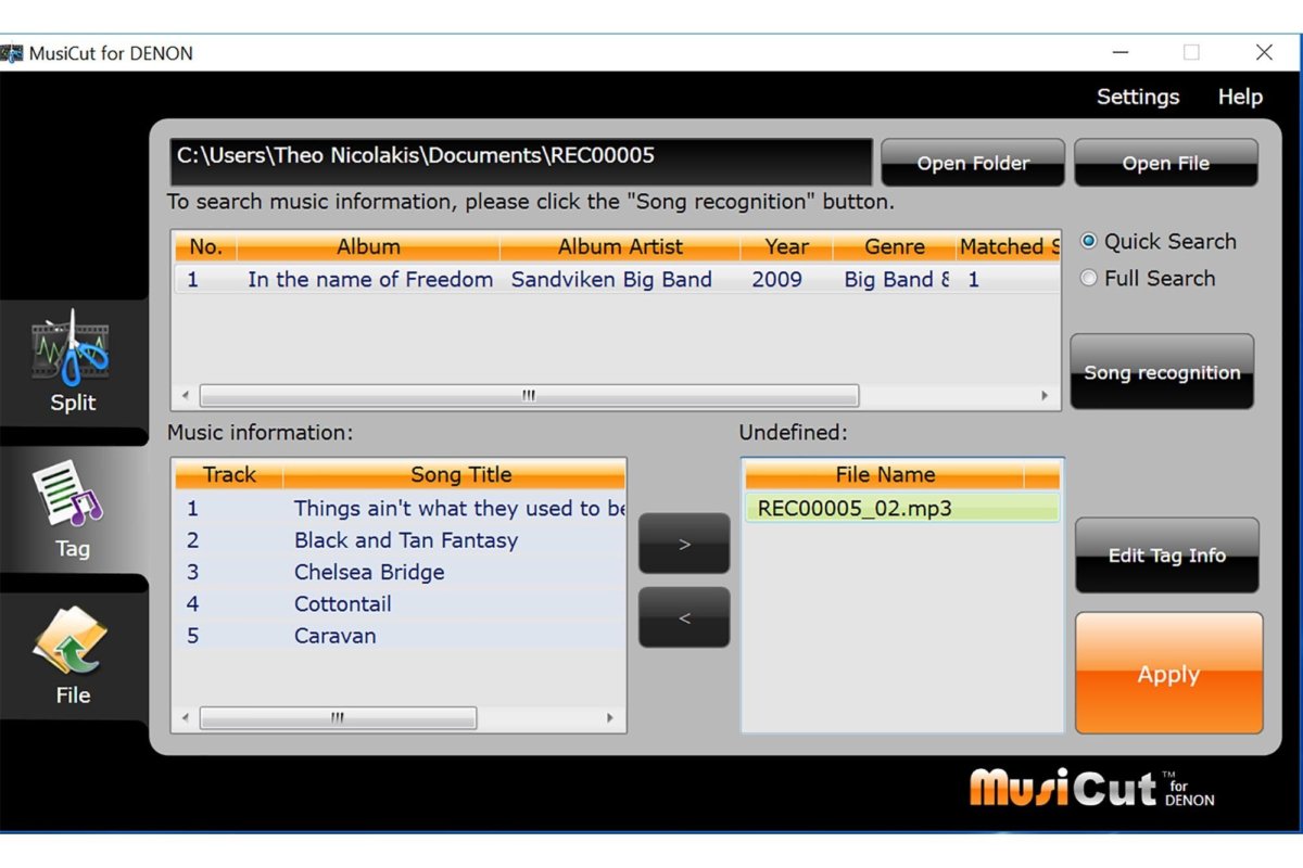 Perangkat lunak MusiCut yang disertakan salah mengidentifikasi album dan trek vinil.