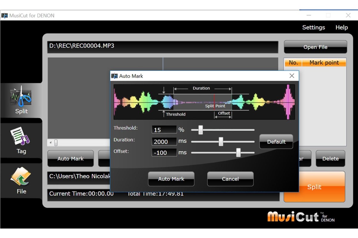 Phần mềm MusiCut tự động phân tách từng bản nhạc trong album theo trình tự im lặng