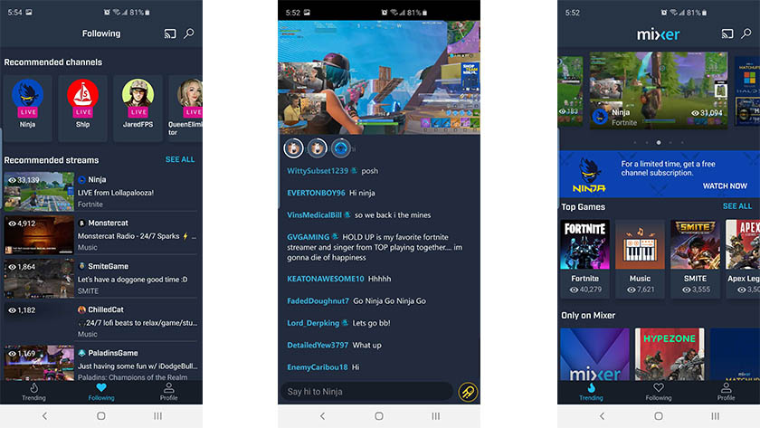 Tangkapan layar mixer mobile UI 2019