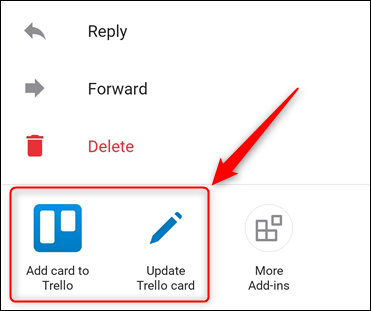 Aplikasi seluler Outlook, dengan tambahan Trello disorot.