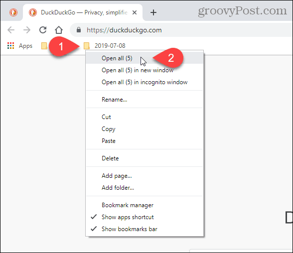 Pilih Buka semua (X) di Chrome
