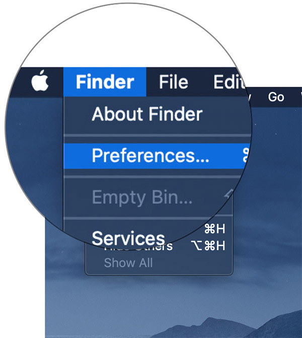 Klik Preferensi di Pengaturan Mac Finder