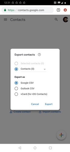 Exportovať kontakty Google