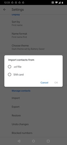 Možnosti importu kontaktov Google