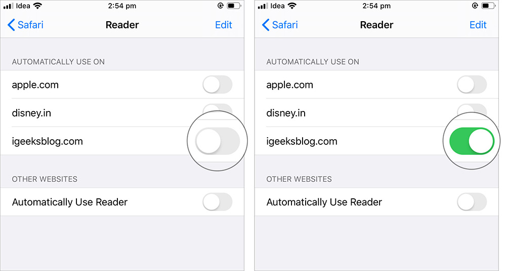 Aktifkan Tampilan Pembaca secara Otomatis untuk Situs Web Tertentu di Aplikasi Safari