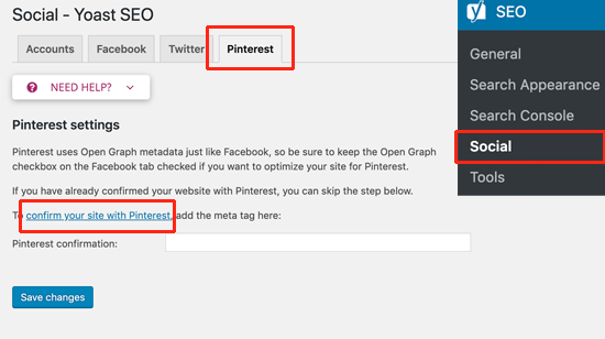 Menambahkan Pinterest kode verifikasi ke situs Anda
