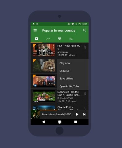 Antarmuka aplikasi YMusic untuk Android