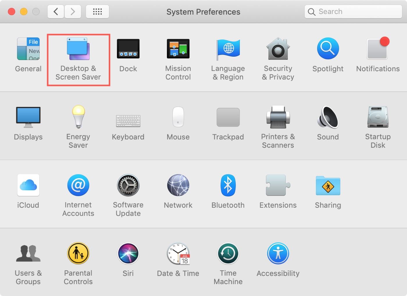 Preferensi Sistem Mac Penghemat Layar Desktop