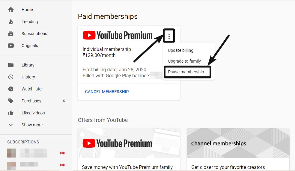 YouTube Bagian keanggotaan berbayar