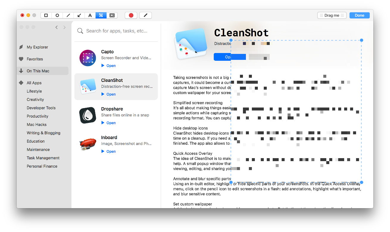 Aplikasi CleanShot yang membantu mengaburkan bagian tertentu dari tangkapan layar