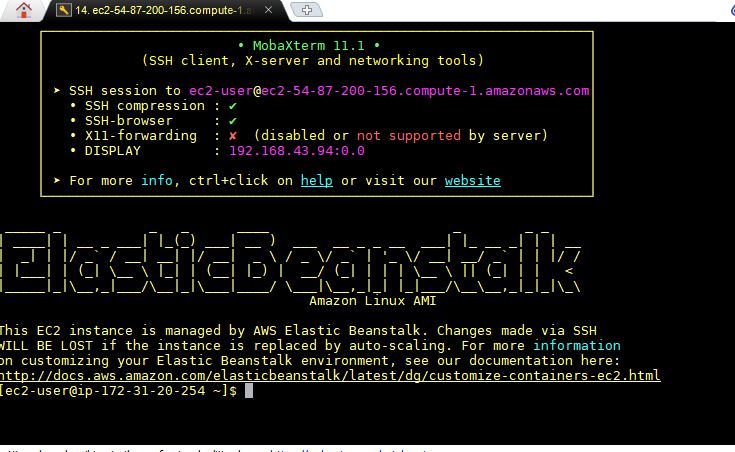Koneksi SSH ke AWS elastic Beanstalk
