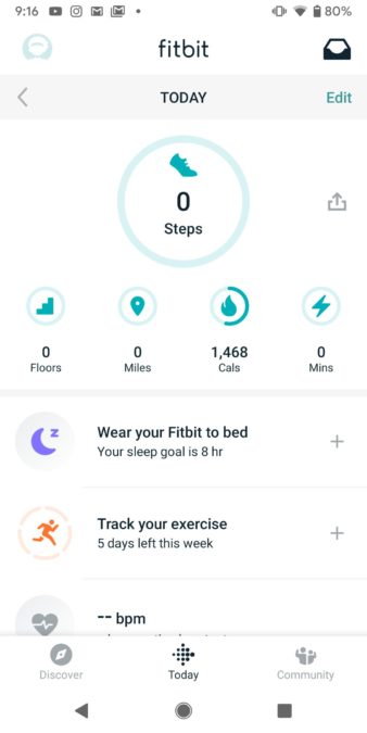 Màn hình chính của ứng dụng Fitbit