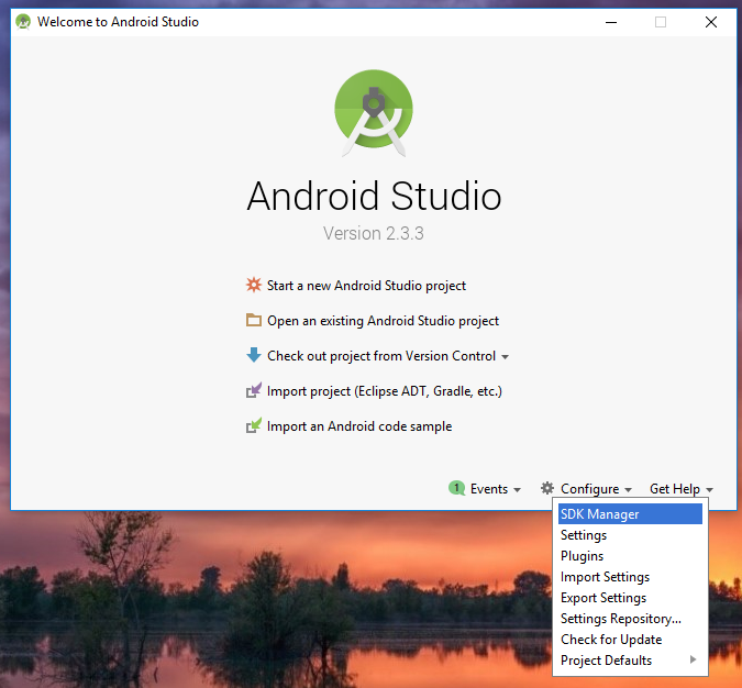 Android Studio: konfigurasikan SDK Manager