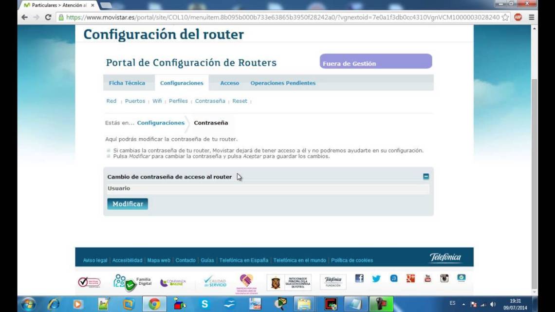 Masuk dengan gateway Movistar default untuk mengkonfigurasi router