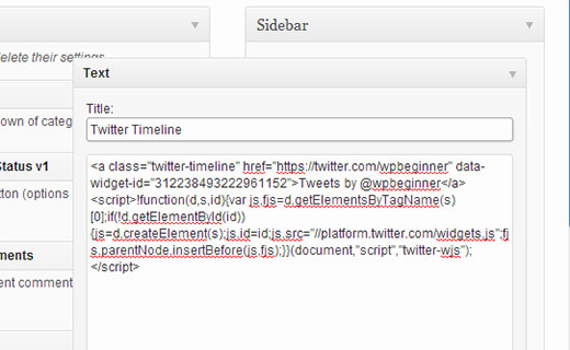 Menambahkan Twitter kode widget dalam widget sidebar WordPress