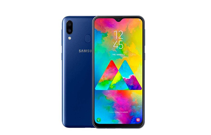 Samsung depan dan belakang Galaxy M20 berwarna biru