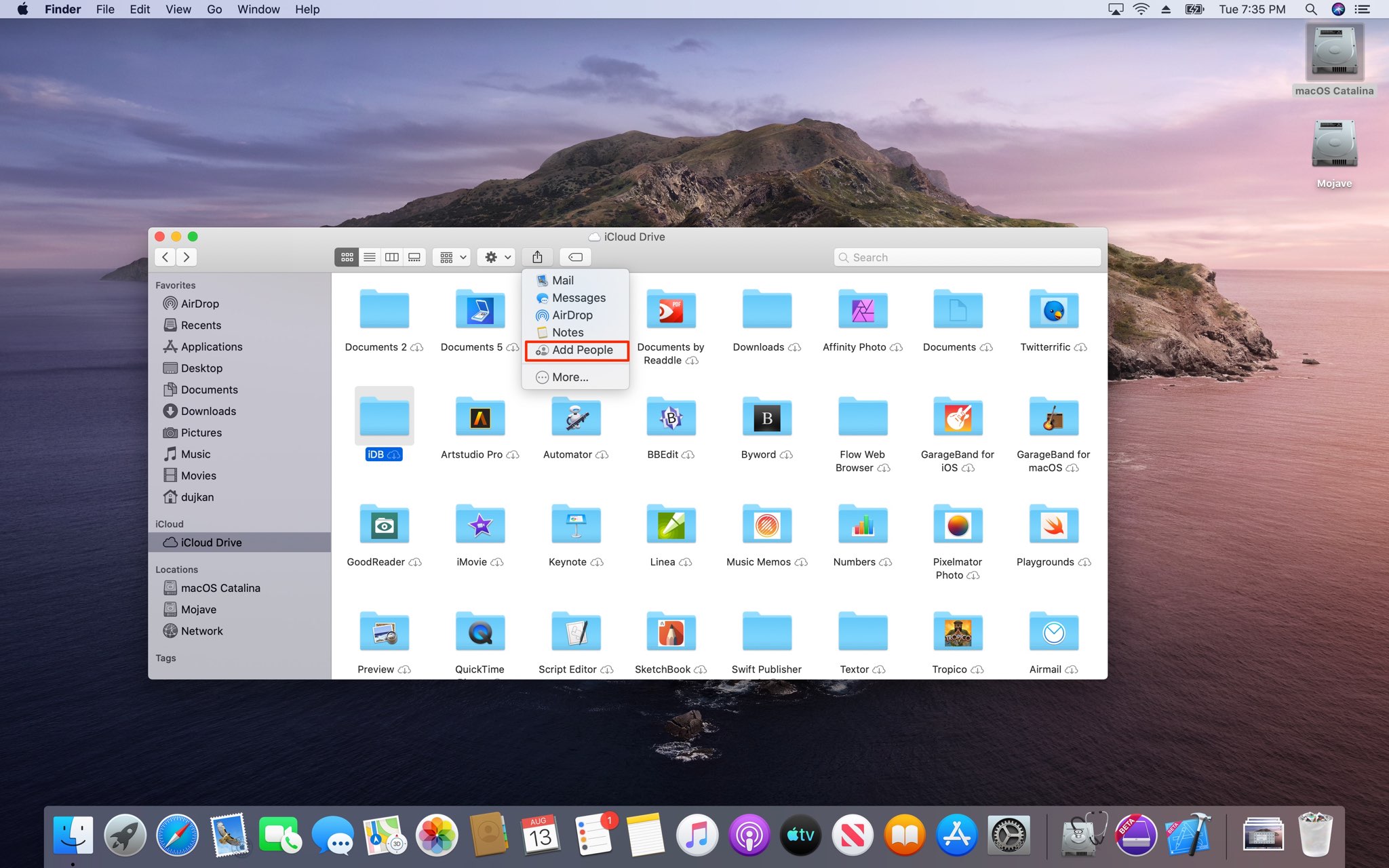 Bagikan folder iCloud - tangkapan layar Mac Tambah Orang