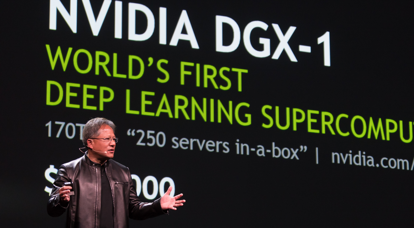 Nvidia's Jen-Hsun Huang announcing the DGX-1 at GTC 2016