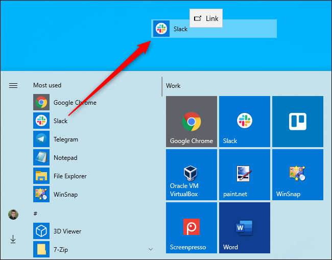 Membuat pintasan desktop dari Windows 10 menu Mulai