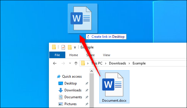 Membuat pintasan desktop dari file di Windows File Explorer 10's