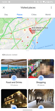 Grup timeline Google Maps yang ditingkatkan secara visual mengunjungi tempat-tempat berdasarkan kategori, kota, dan negara [APK Download] 1
