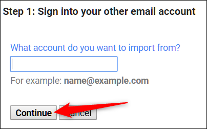 Masukkan alamat email yang ingin Anda migrasikan dari email, dan kemudian klik 