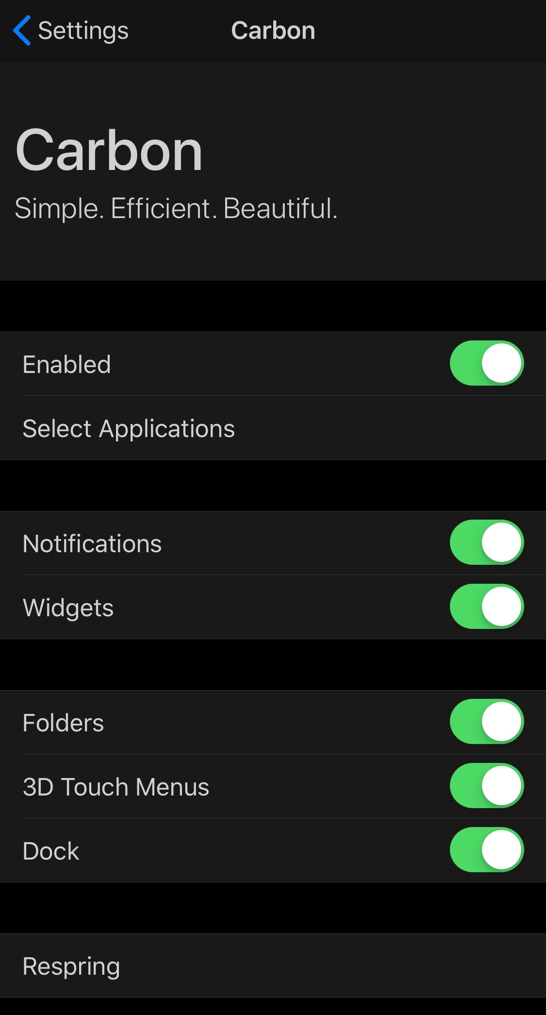 Carbon Dark Mode, iOS 12 sürümü 3 kullanıcıları için etkili bir karanlık mod sağlar