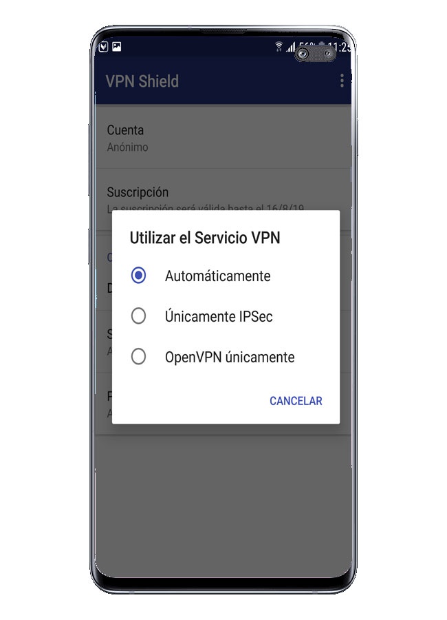 Tùy chọn kết nối VPN Shield