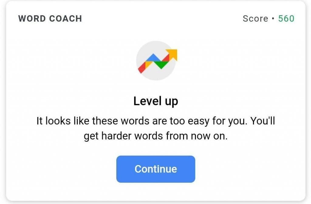 Belajar bahasa Inggris secara gratis dengan Google Word Coach; permainan untuk semua orang 3