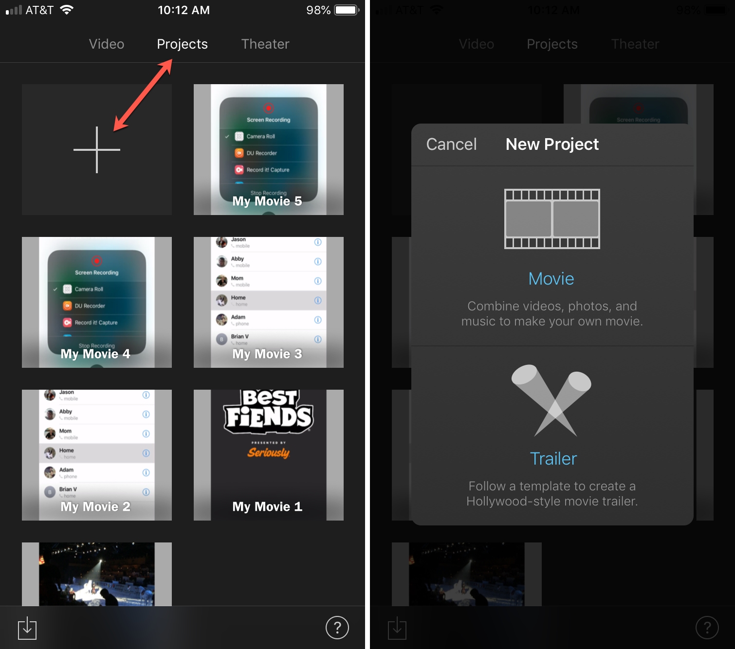Proyek iMovie baru di iPhone
