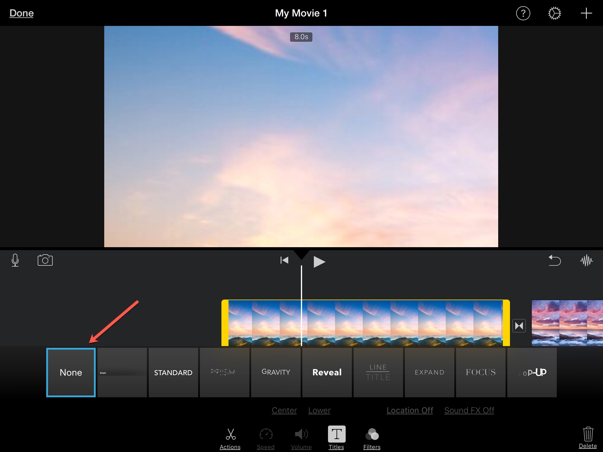 Hapus judul iPad iMovie