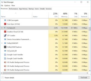 Windows 10 pencarian tidak berfungsi - task manager. 