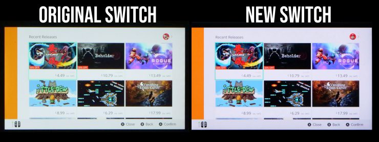 Layar dari Nintendo Switch vs Baru Nintendo Switch