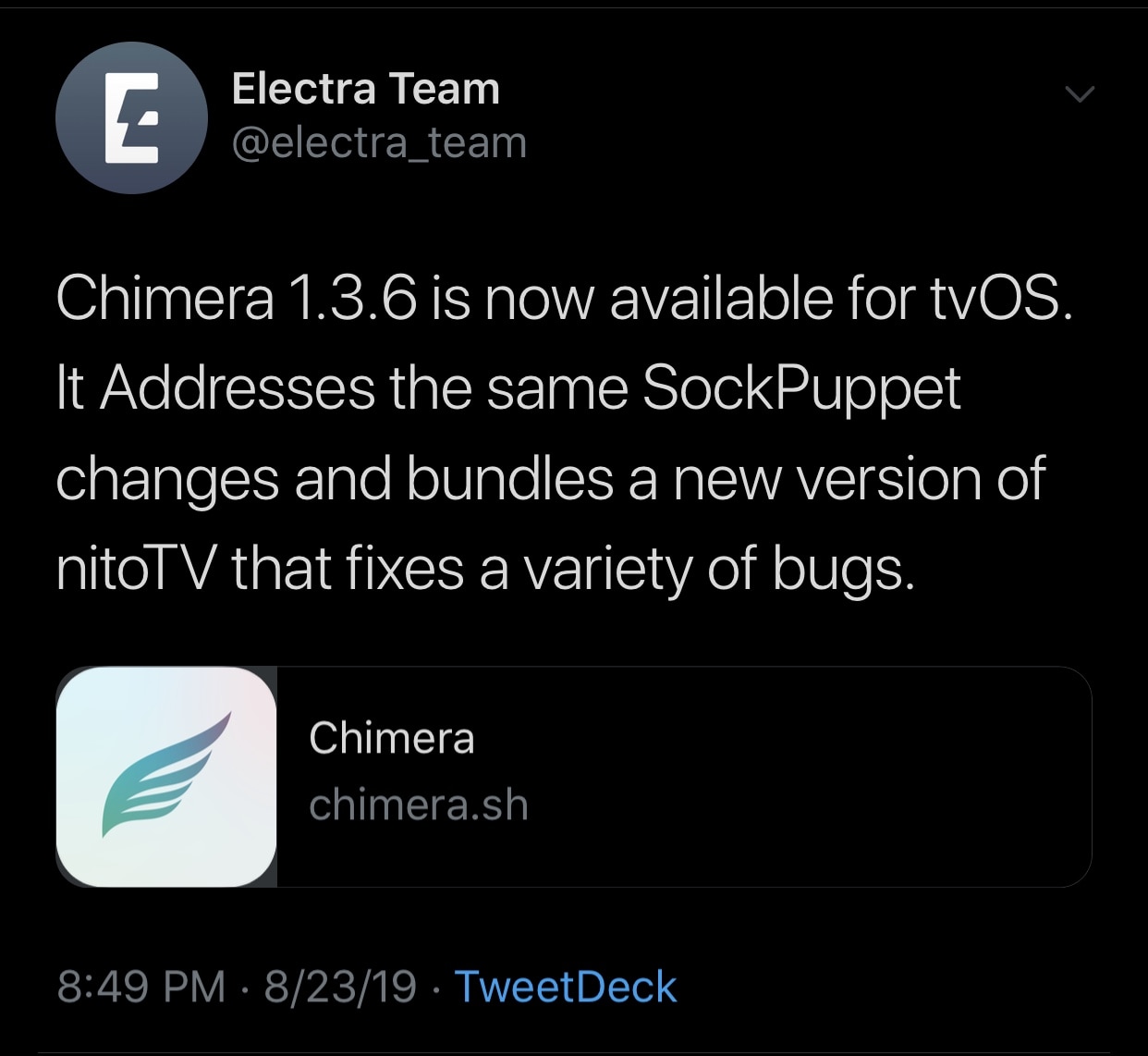 ChimeraTV v1.3.6 dirilis dengan peningkatan Sock Puppet dan iterasi nitoTV yang lebih baru 3