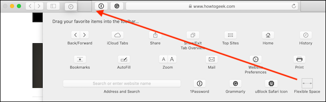 Tambahkan ruang fleksibel di antara tombol di toolbar Safari