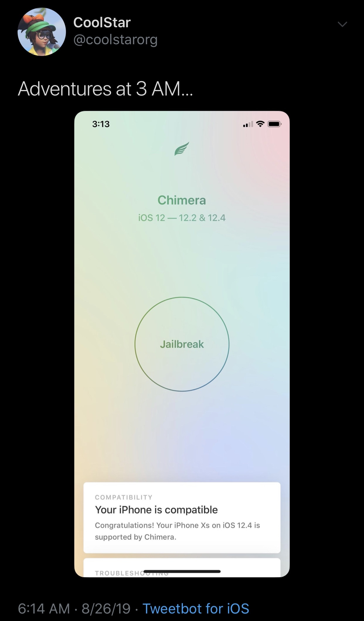 CoolStar mengolok-olok perangkat Chimera untuk A12 (X) dengan iOS 12.1.3-12.4 3