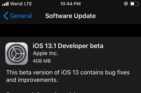 iOS 13.1 Developer Beta 1 Dirilis
