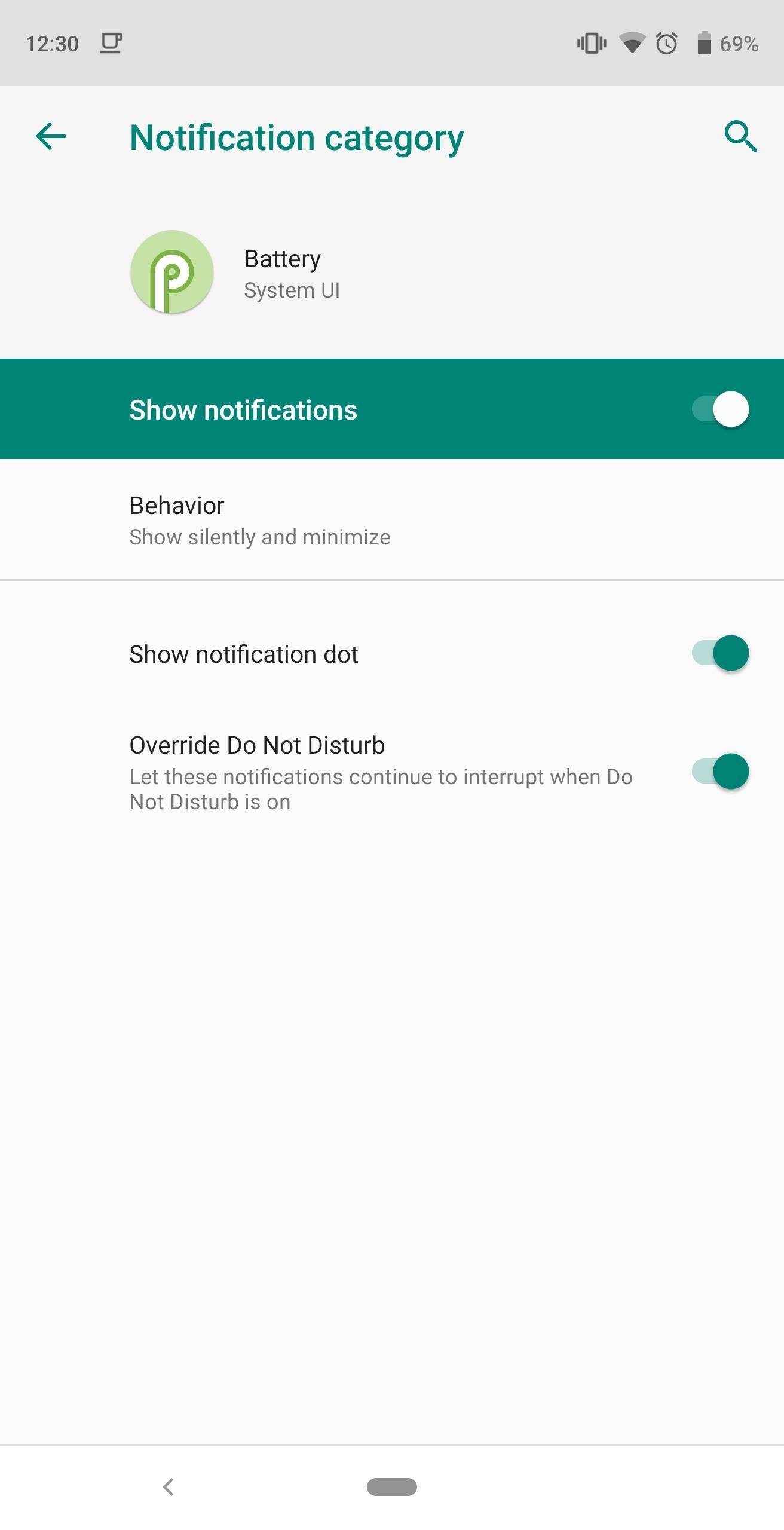 Cara menonaktifkan peringatan baterai lemah dan suara notifikasi pada Android 9.0 Pastel